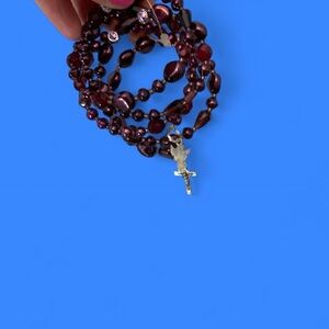 Garnettoned beaded rosary bracelet with silver cross and charm #rosary